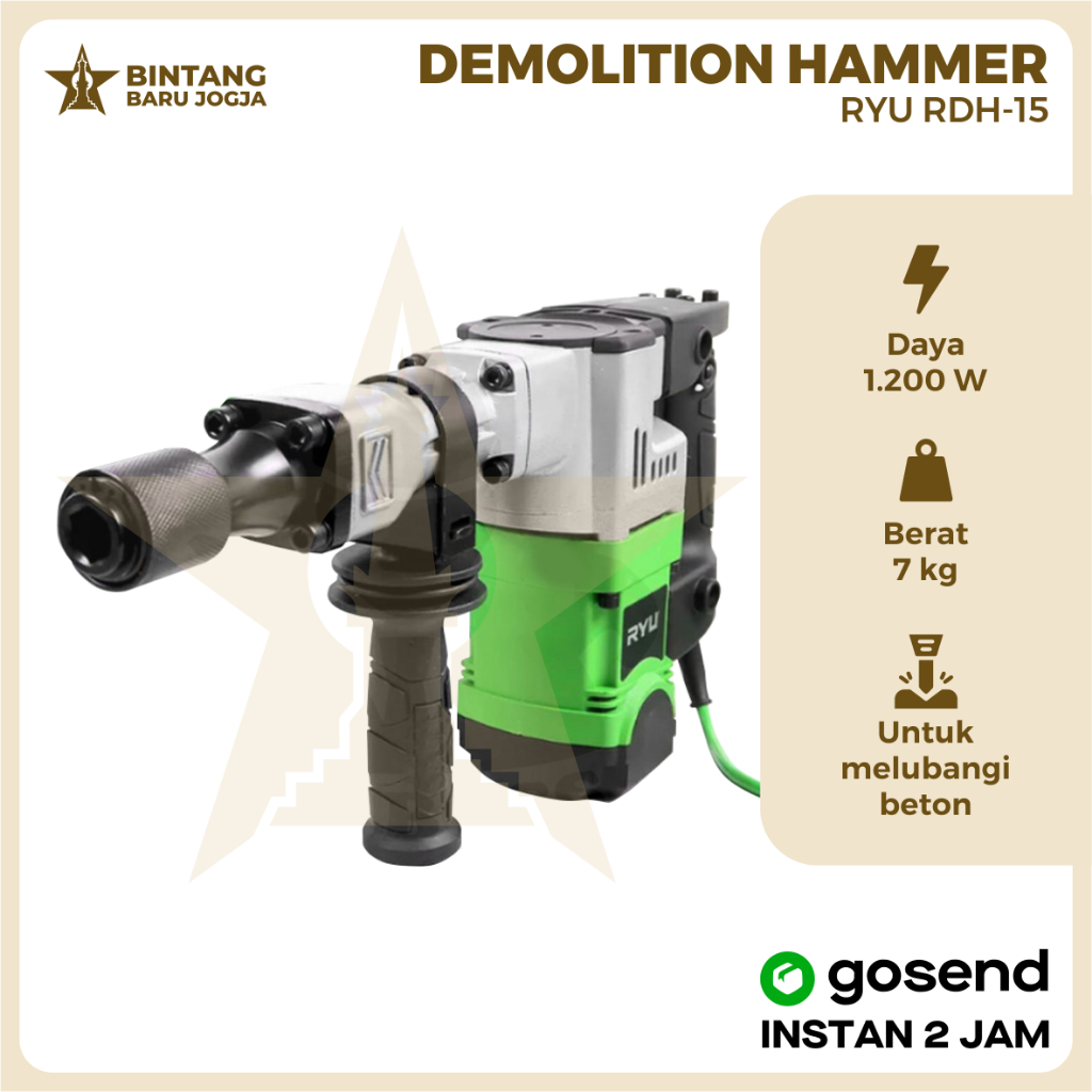 MESIN BOR BOBOK BETON RYU RDH15 - DEMOLITION HAMMER RDH 15 JACK HAMMER