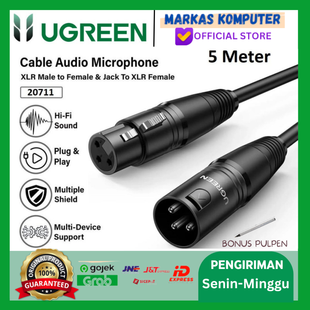 UGREEN XLR Male Microphone Karaoke Condenser Female Audio Aux Kabel Microphone 20712