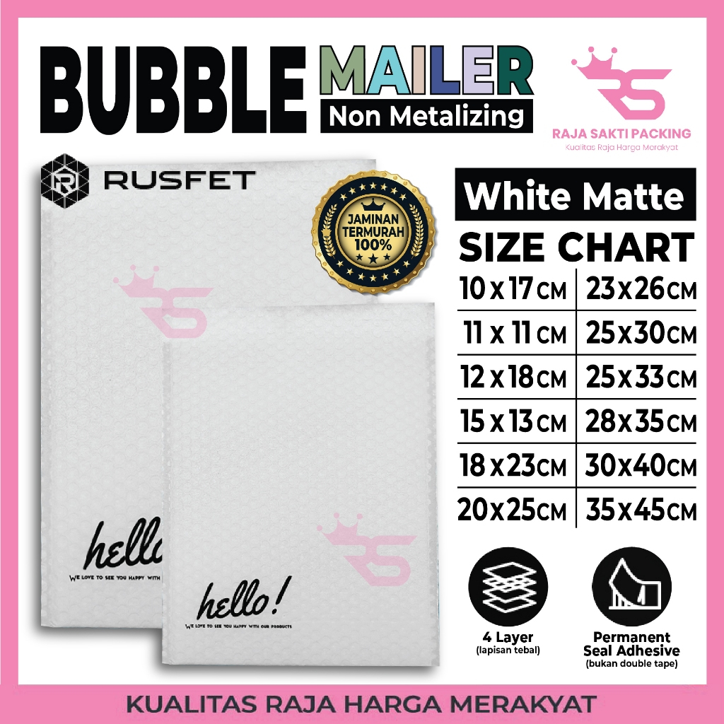 

Amplop Bubble White Matte Grosir Bubble Mailer Security Bag Rusfet Amplop Bubble Putih Doff Premium Satuan Termurah