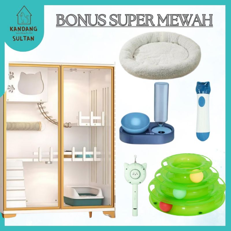 Kandang Hewan Peliharaan Villa Rumah Kucing Knockdown / Kandang Kucing Mewah Sultan Kayu Berkualitas