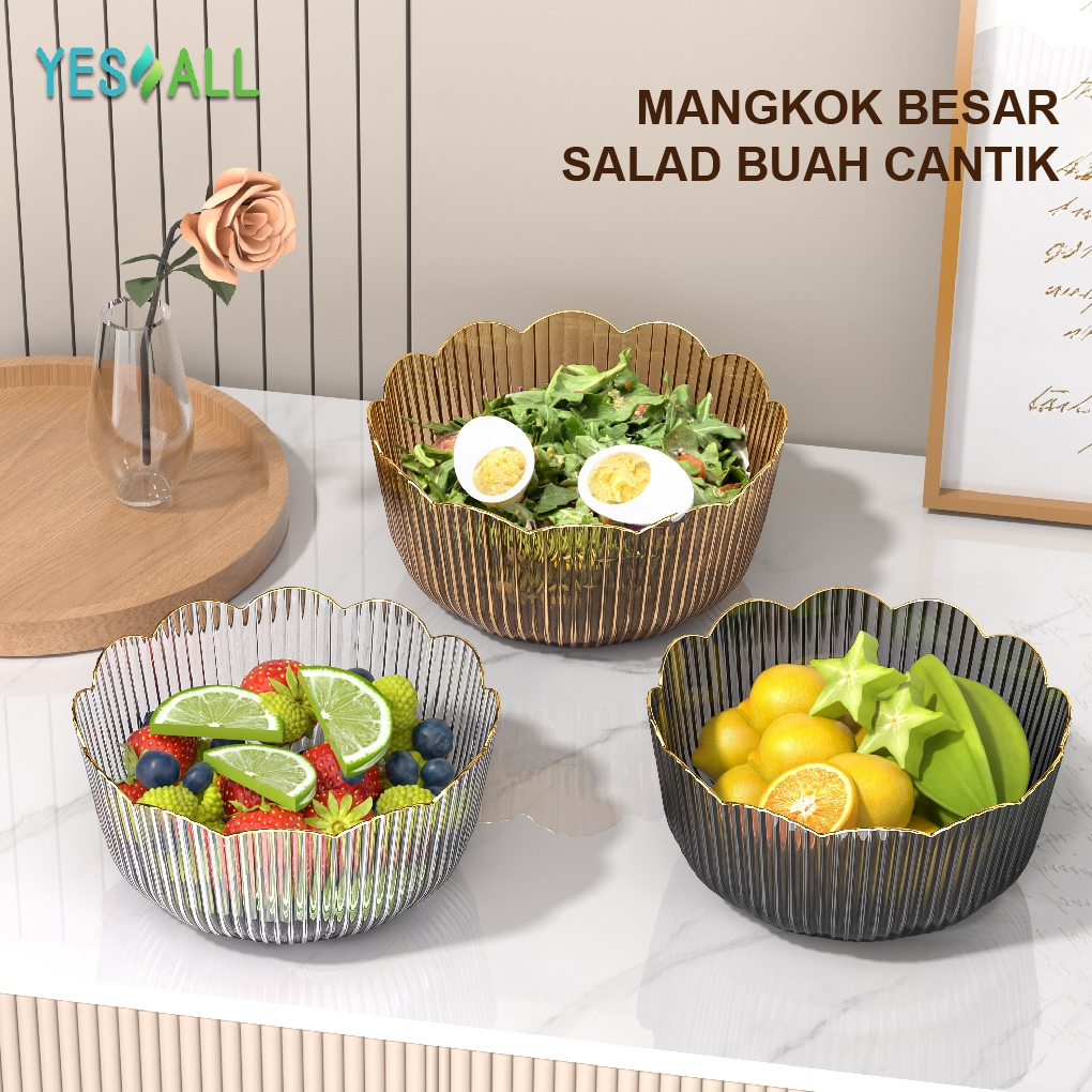 YESALL Luxury Transparent Salad Bowl with Gold Rim - Mangkok Aesthetic Mangkok Plastik Bening Transp