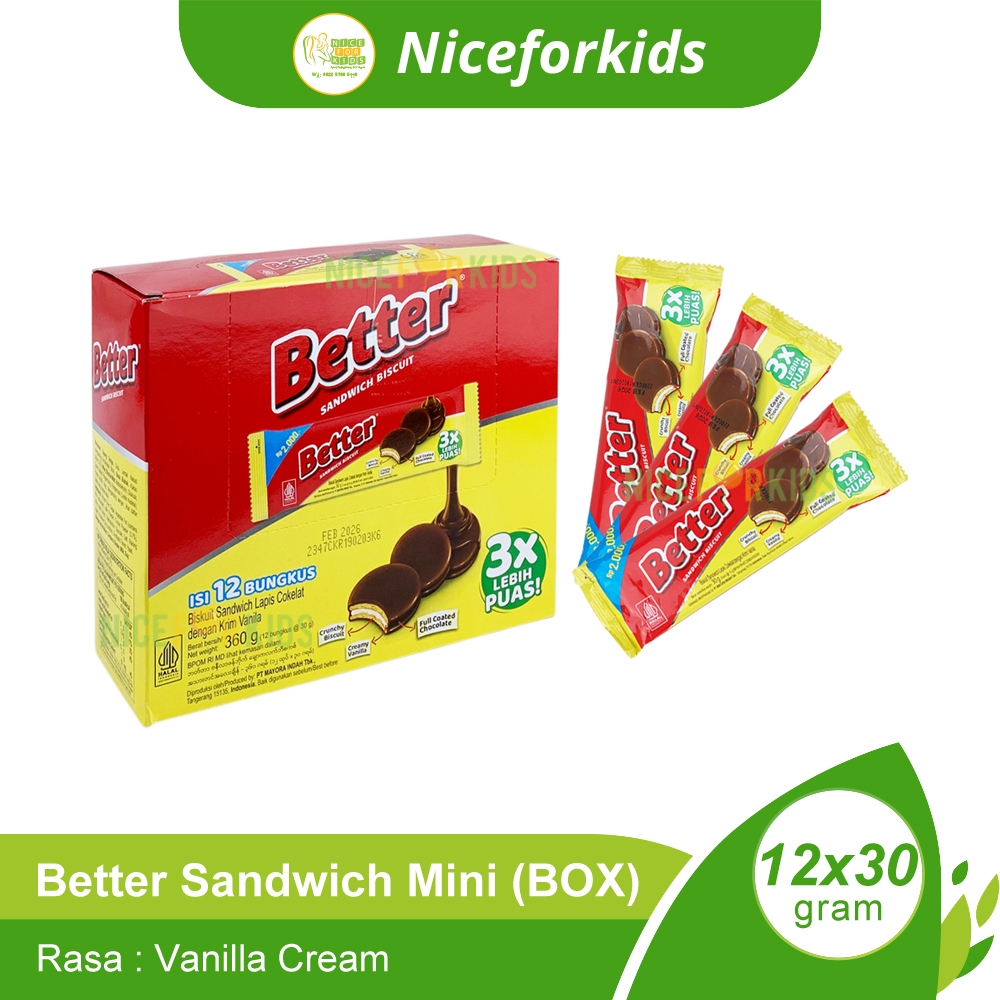 

Better Sandwich Biscuit Mini Box Isi 12x30gr / Cemilan Biskuit Mini
