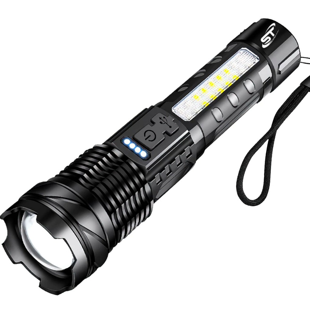 Senter Zoom In Out Aluminium Senter Terang 7 Mode Cahaya Depan Samping Waterproof A76
