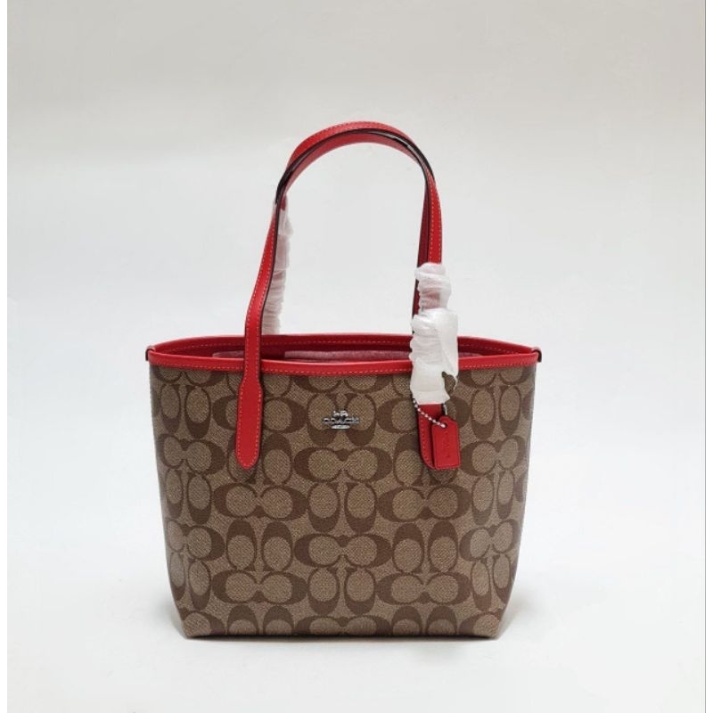 COACH CN733 MINI CITY TOTE SIG KHAKI MIAMI RED