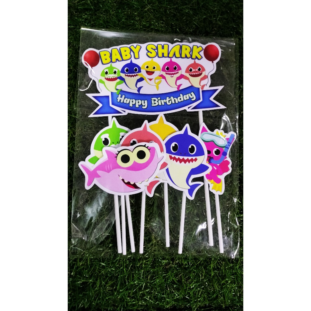 Topper cake baby shark hiasan ulang tahun