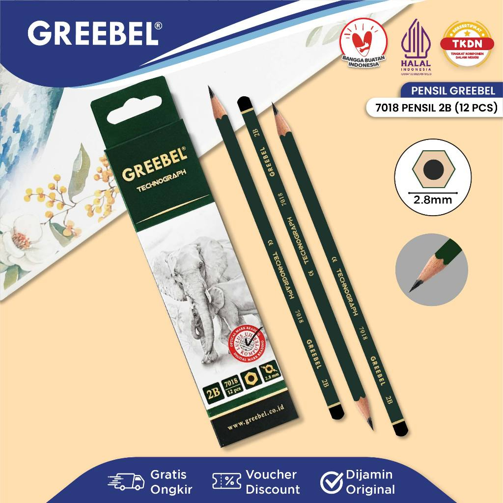

( 1 Pack 12 Pcs ) Pensil 2B Greebel Technograph 7018