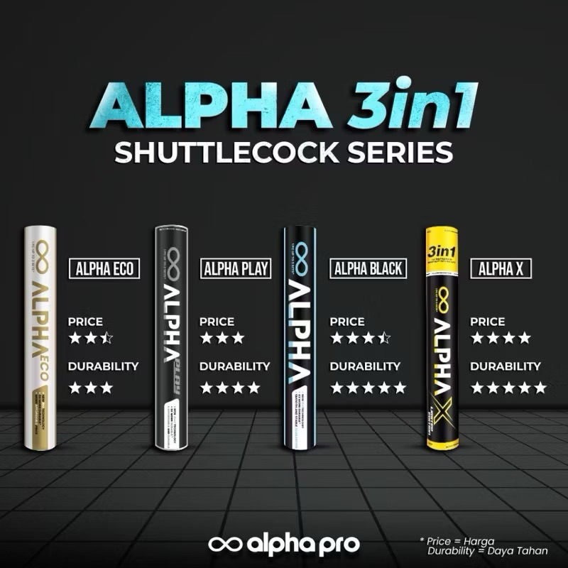 Shuttlecock Alpha Play 3 in 1 / Shuttlecock Alpha Black 3 in 1 SHUTTLE KOK BULUTANGKIS / cock Alpha