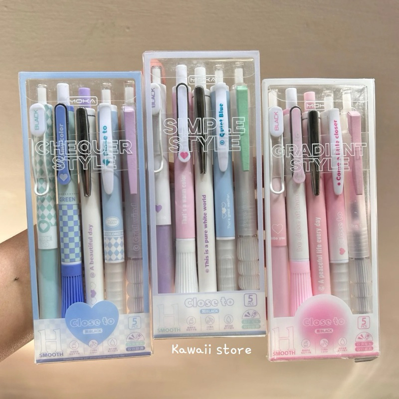 

5pcs Set Pulpen Gel Lucu Heart Pen Kawaii Aesthetic Tinta Hitam