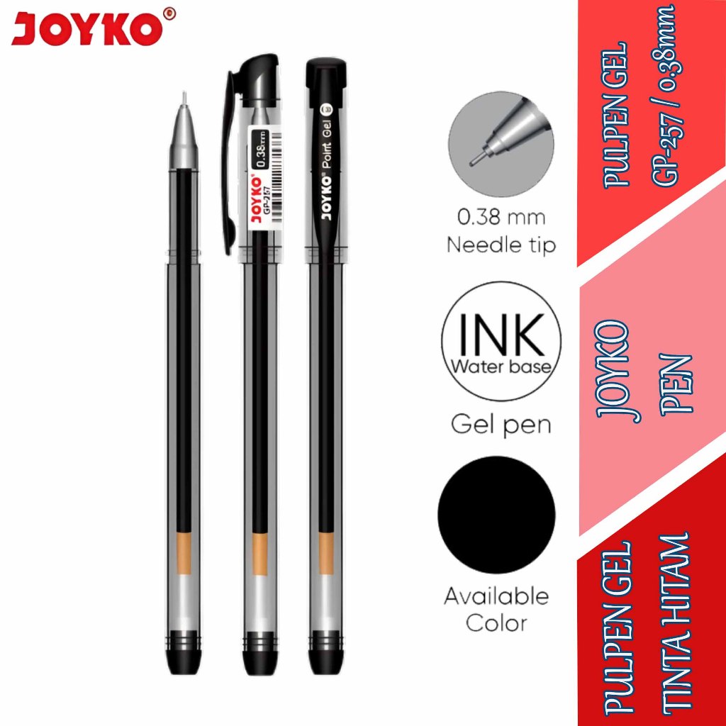 

Pulpen Gel 0.38mm - Joyko Pen - Pulpen Gel Tinta Hitam - GP-257