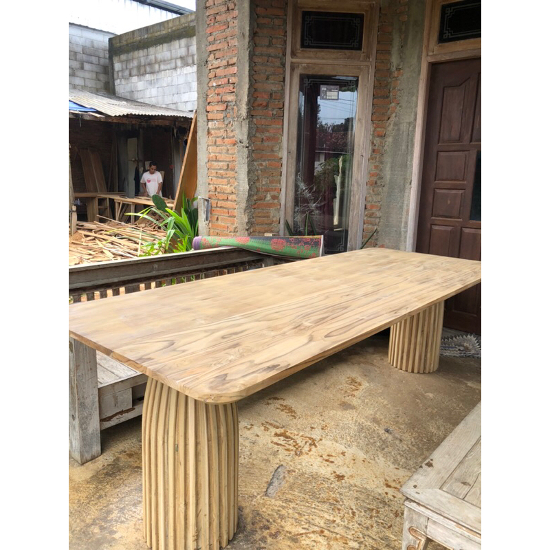 Meja Makan Minimalis | Meja Makan Salur Kayu Jati Solid Jepara