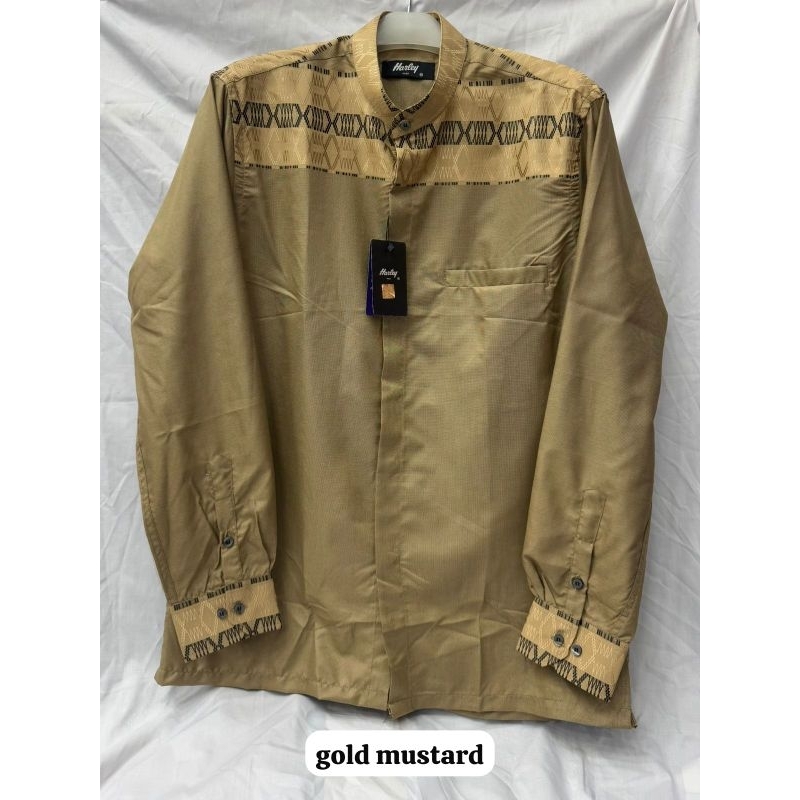 KEMEJA KOKO HARLEY KEMKO PRIA LENGAN PANJANG WARNA GOLD MUSTARD