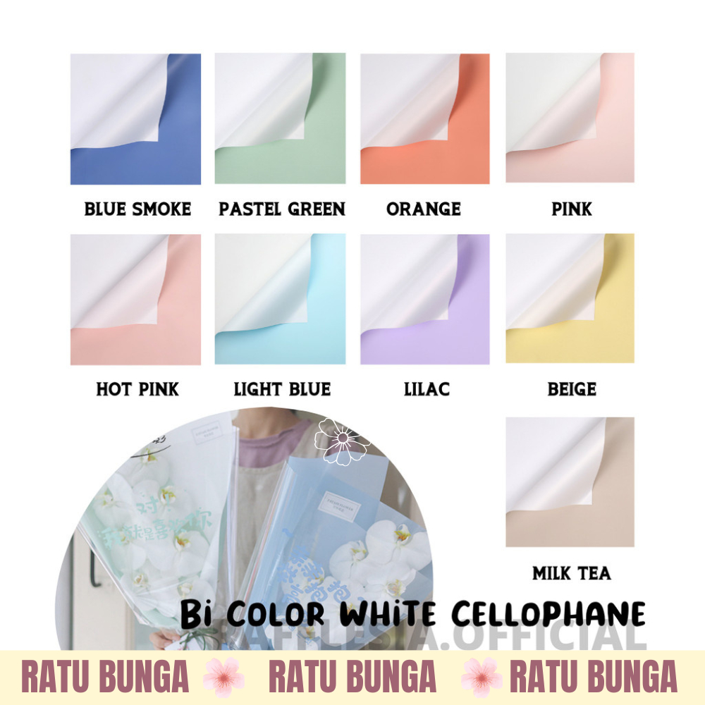 

[5 LEMBAR] Flower Wrapping Paper Bi Color White Putih Cellophane Kertas Bunga Korea Dua Warna