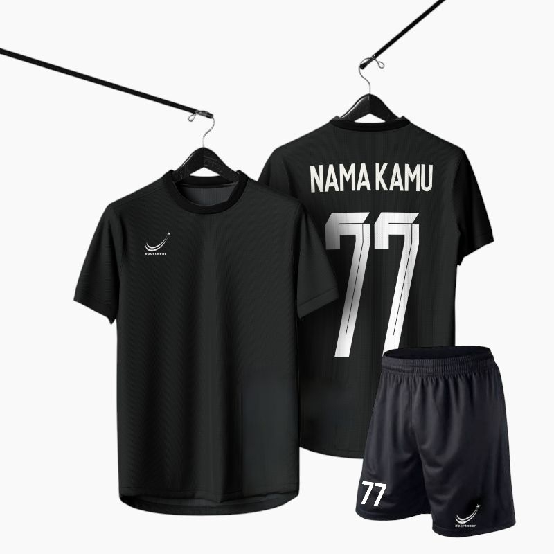 Satu set Baju Olahraga Outdoor Training Pria wanita polos Lengan pendek Sablon Nama nomor punggung