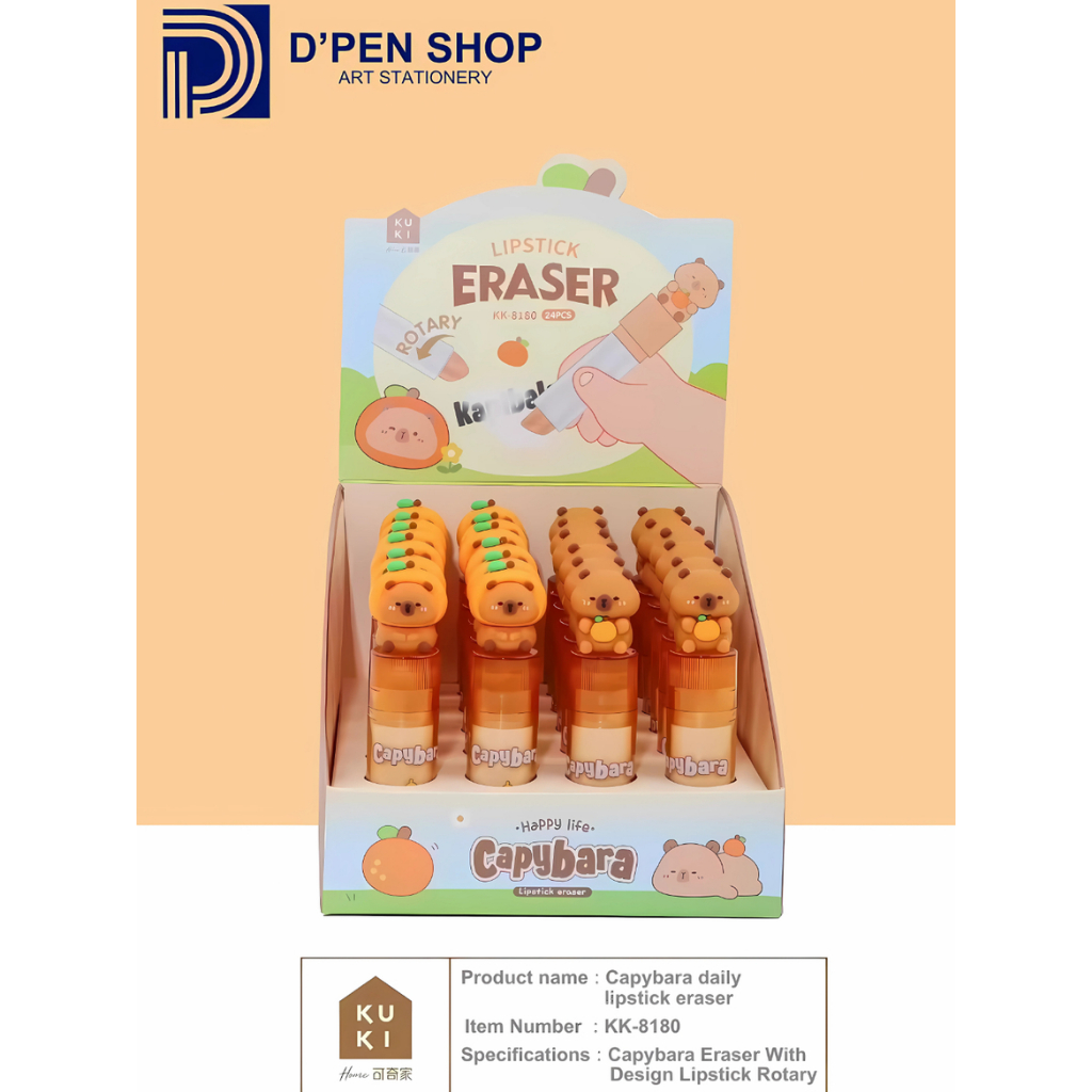 

Penghapus Unik Bentuk Lipstik Rotary Alat Tulis Aesthetic Lucu untuk Sekolah dan Kantor Capybara Lipstick Eraser