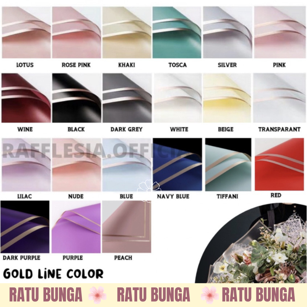 

[5 LEMBAR] Flower Wrapping Paper Varian List Gold Emas Kertas Buket Bunga Cellophane Florist goldline