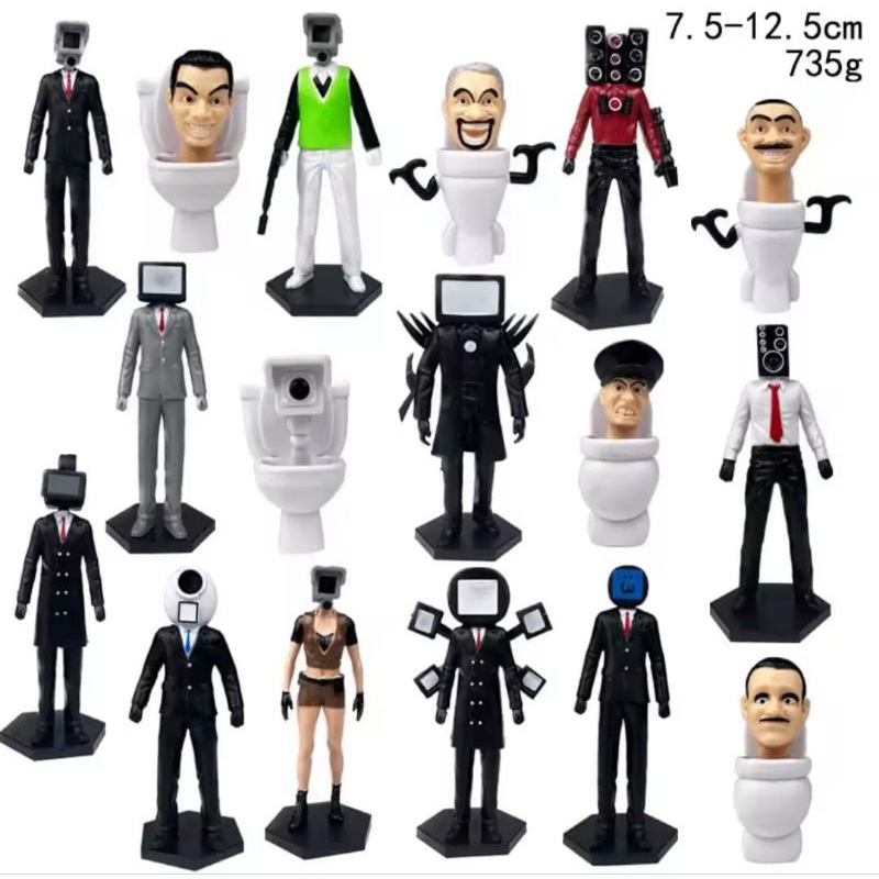 figure mainan anak skibidi toilet camera man tv speaker man set