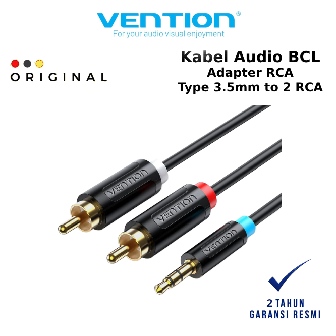 Vention 3.5MM Male to 2 Male RCA Adapter Cable Black - VENTION OFFICIAL STORE ( CODE 10184 ) / KABEL