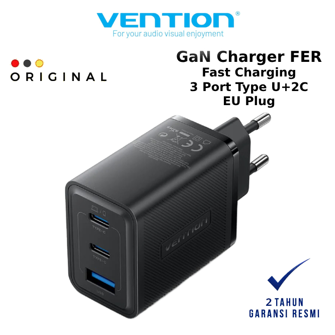 Vention 3 Port USB (C + C + A) GaN Charger (65W / 65W / 30W) EU Plug - VENTION OFFICIAL STORE ( CODE
