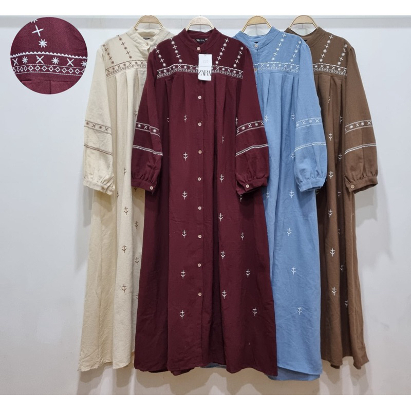 gamis katun linen zr bordir