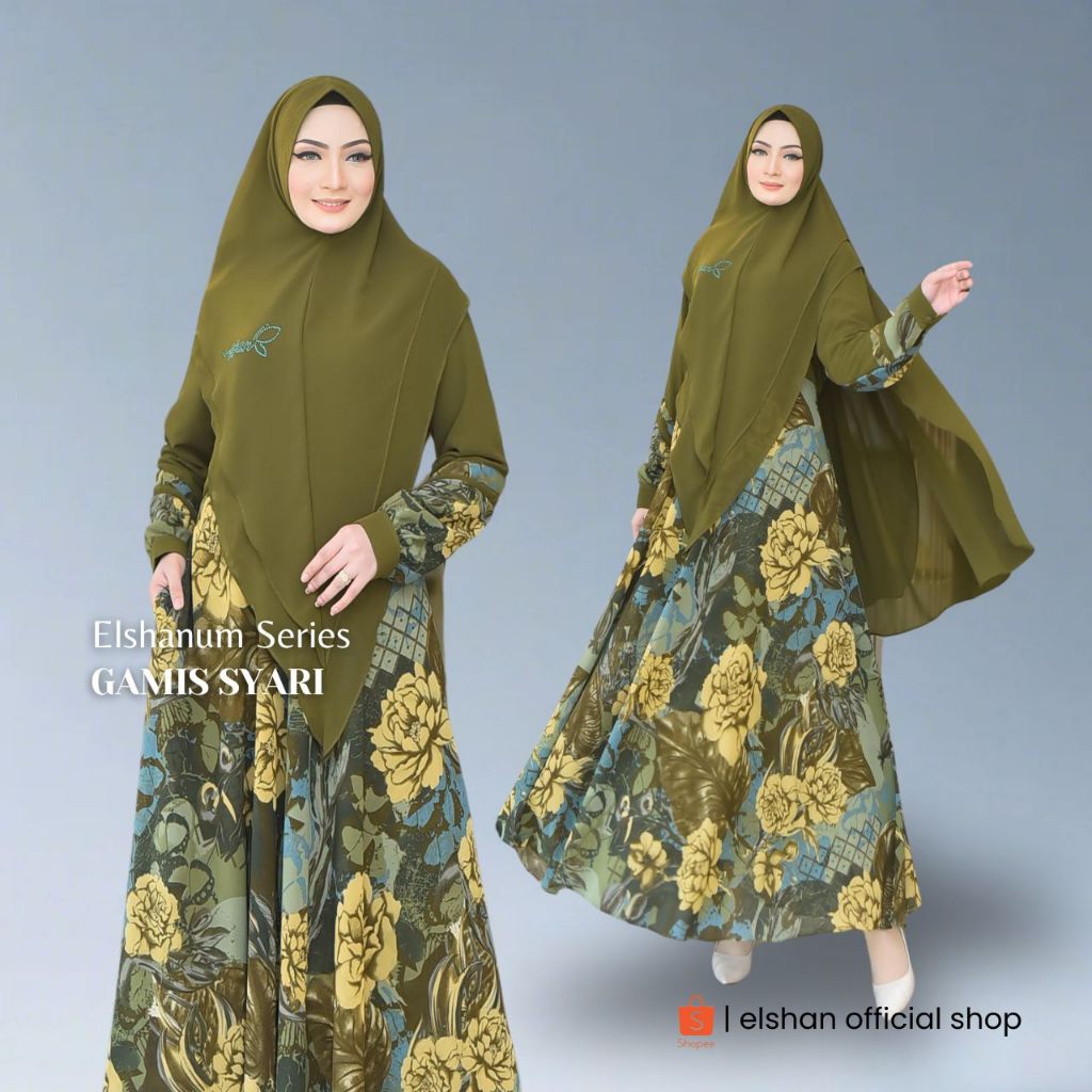 Elshan - Gamis Syari Motif Abstrak Set Hijab Ceruty Babydoll Elshanum