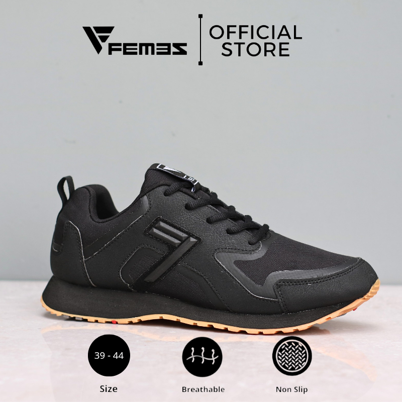 Femez Lite Zurich Sepatu Sneakers Casual 39-44 Full Black Hitam Polos Bigsize Sport Joging