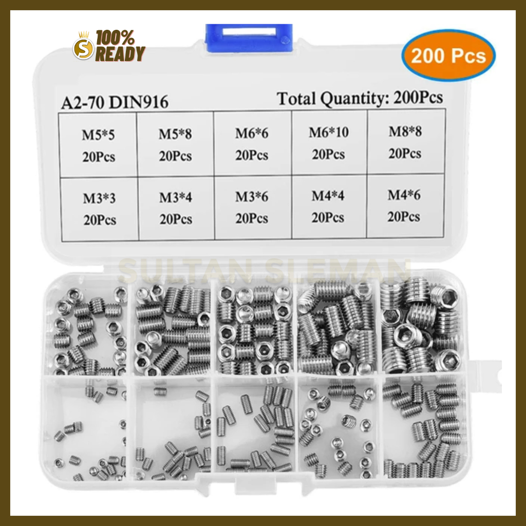 Set Baut L Tanam Sekrup 200 Pcs / Baut Tanam L M5 x 6 / L-Set Socket M5x6 Stainless / 200 PCS BAUT L