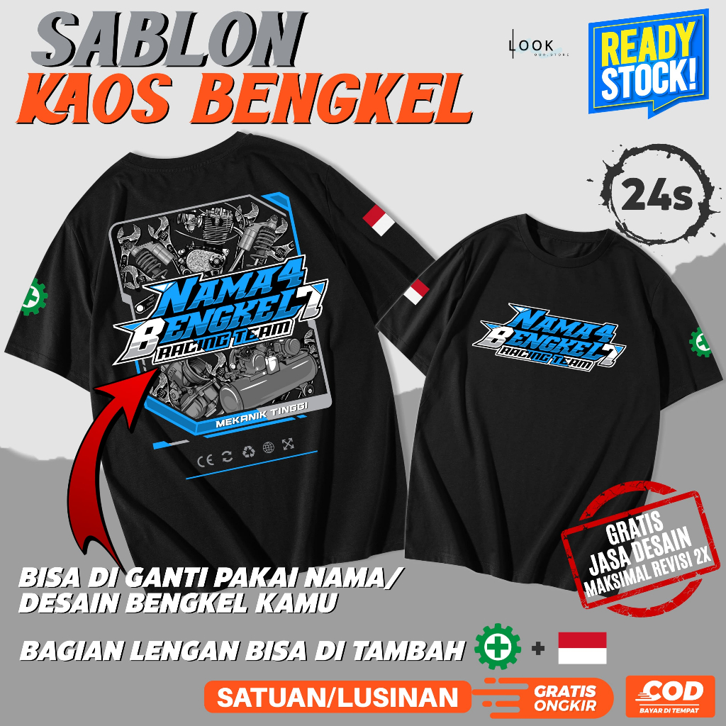 Sablon Kaos Desain Bengkel Bisa Request Nama/Logo Bengkel | Kaos Mekanik Muda Kerern | Kaos Oblong D