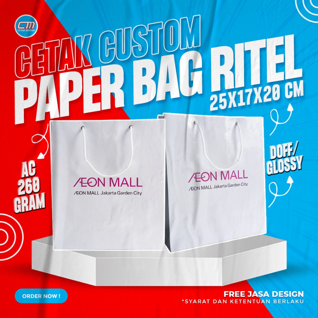 

Paperbag Ritel Custom Ukuran 26 x 10 x 30 Cm