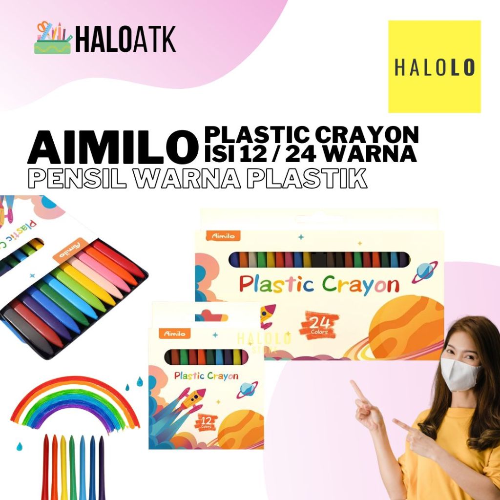 

Aimilo Crayon Set Krayon Plastik 12 / 24 Warna Pensil Warna Plastik Anti Patah Anti Air