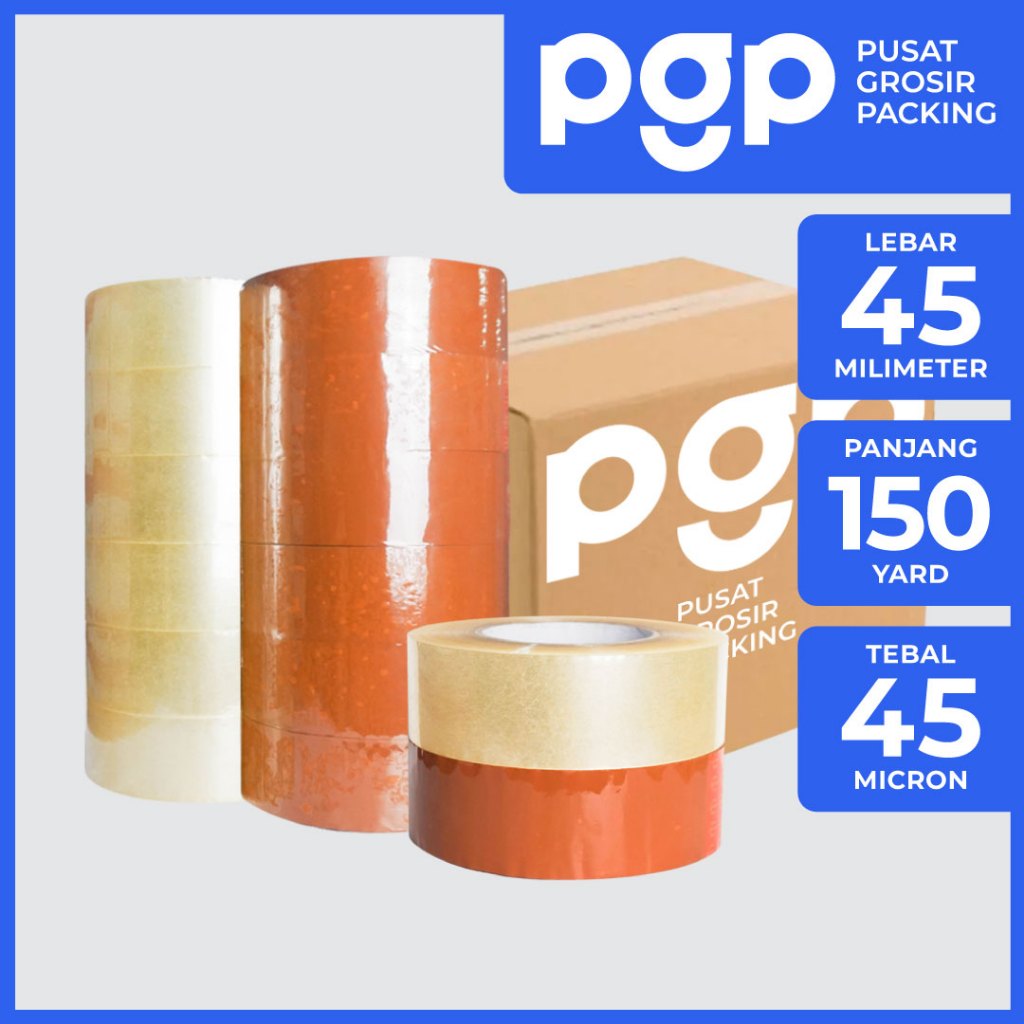 

Lakban Bening / Cokelat 45mm x 150 Yard | 1 Dus Isi 54 Pcs/Roll | Opp Tape 2 Inch 150Y | Lakban Murah Berkualitas