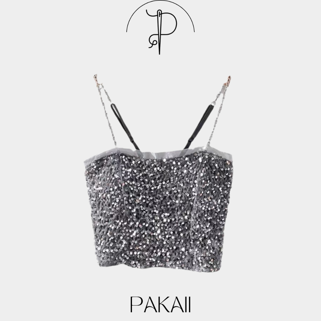 PAKAII Atasan Tanktop Wanita BlinkBlink Manik Tali Rantai Karet Belakang - 1900