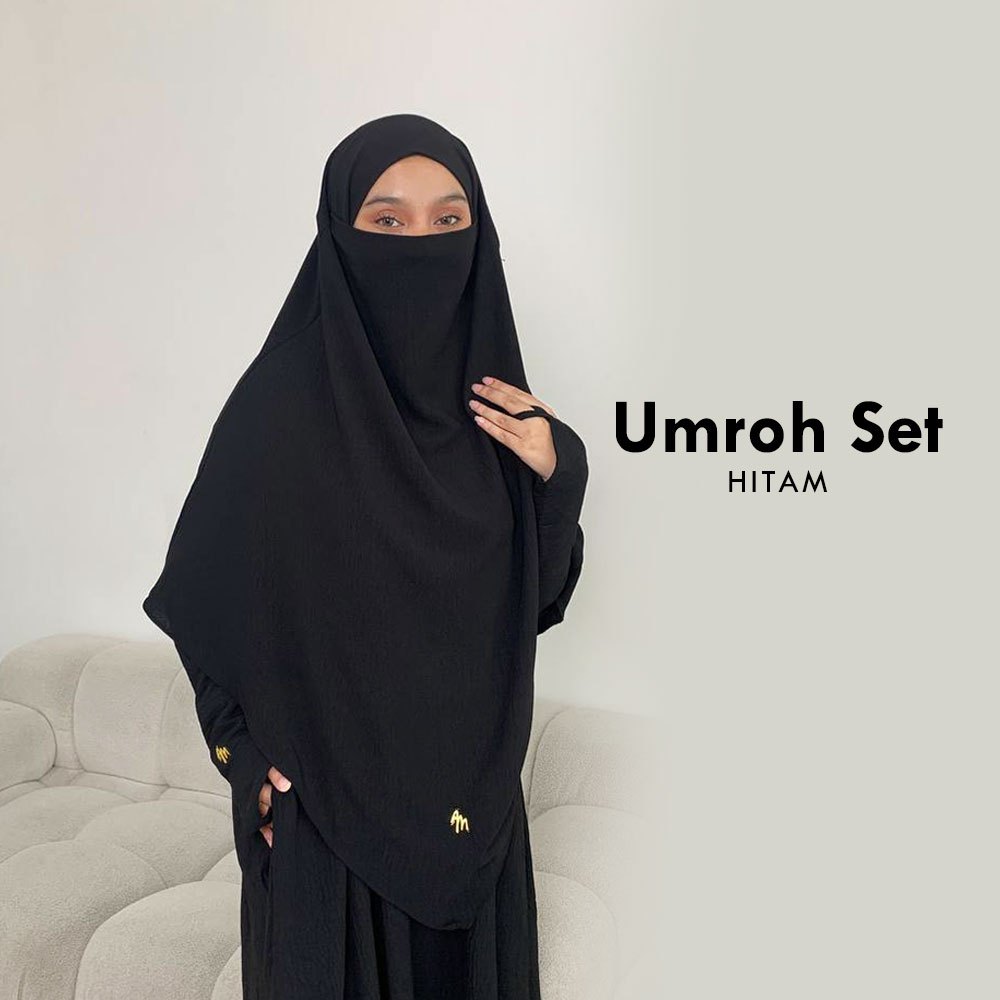 Maslaha Niqab | Nafsha Abaya Umroh Set | Umroh Hitam Syari Set Pashmina French Khimar Cadar Gamis
