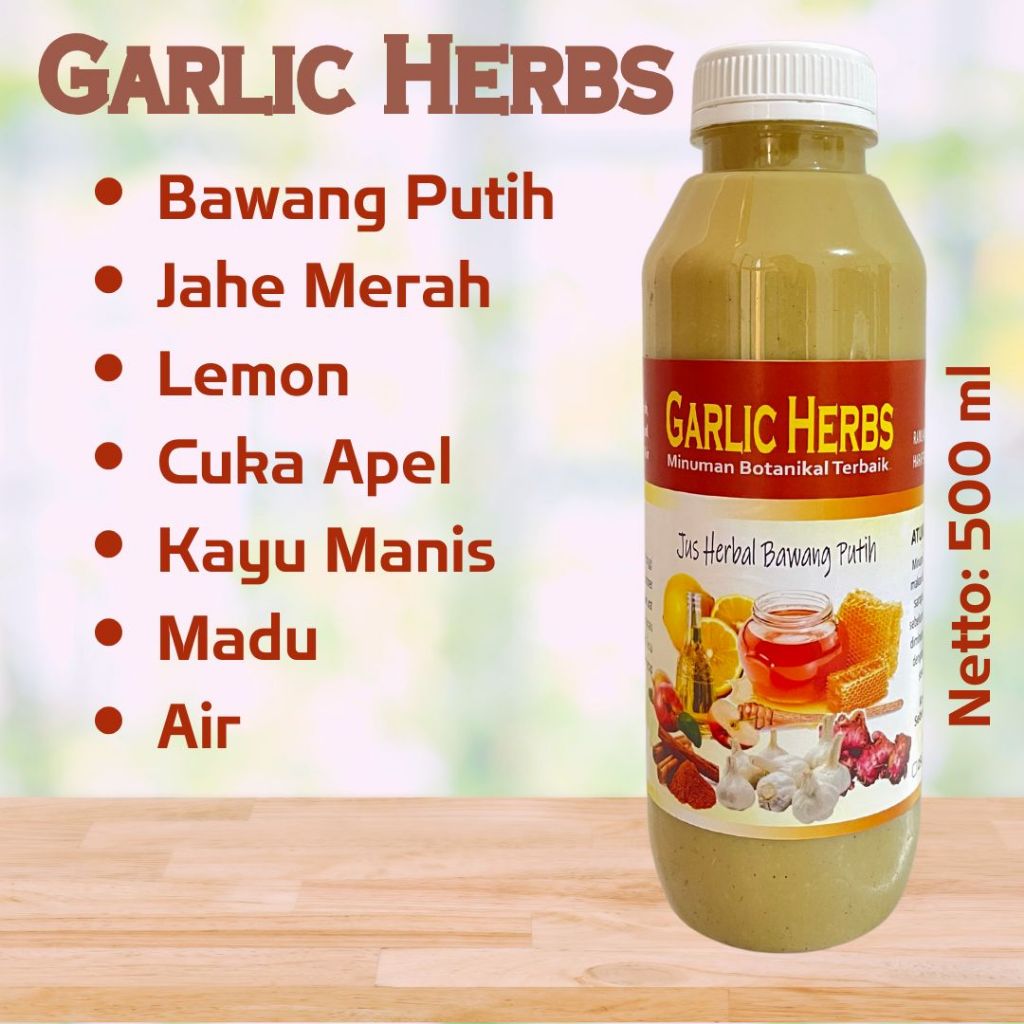 

Garlic Herbs Jus Bawang Putih Herbal Jahe Merah Lemon Madu Cuka Apel Kayu Manis - Hipertensi, Asam Urat, Kolesterol, Detox, Ramuan Sehat
