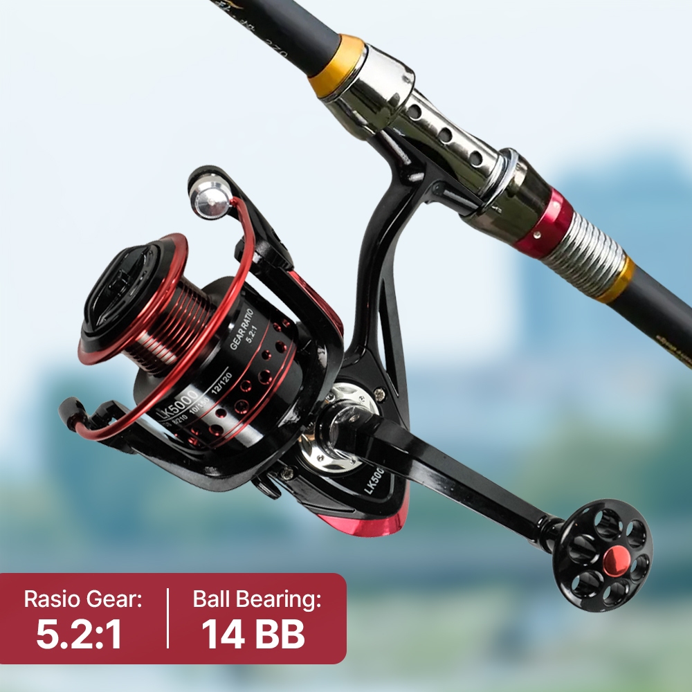 Reel Pancing Spinning 5.2:1 Ball Bearing 14 - LK5000 - Black/Red 7RTHA6BQ