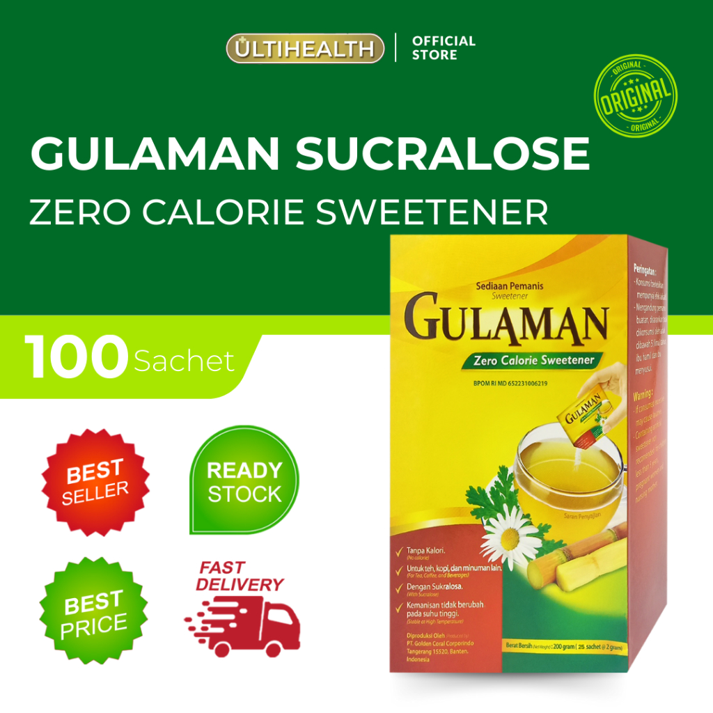 

GULAMAN SUCRALOSE ZERO CALORIE SWEETENER 1 BOX ISI 100 SACHET