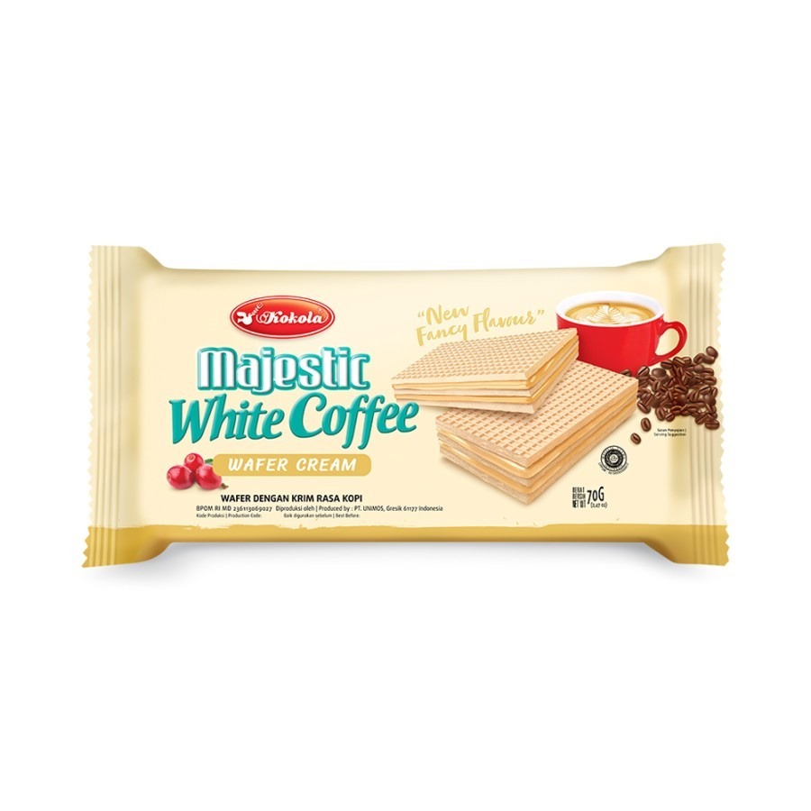 

Wafer Kokola Majestic White Coffe 70 Gram 1 Dus isi 30 pcs