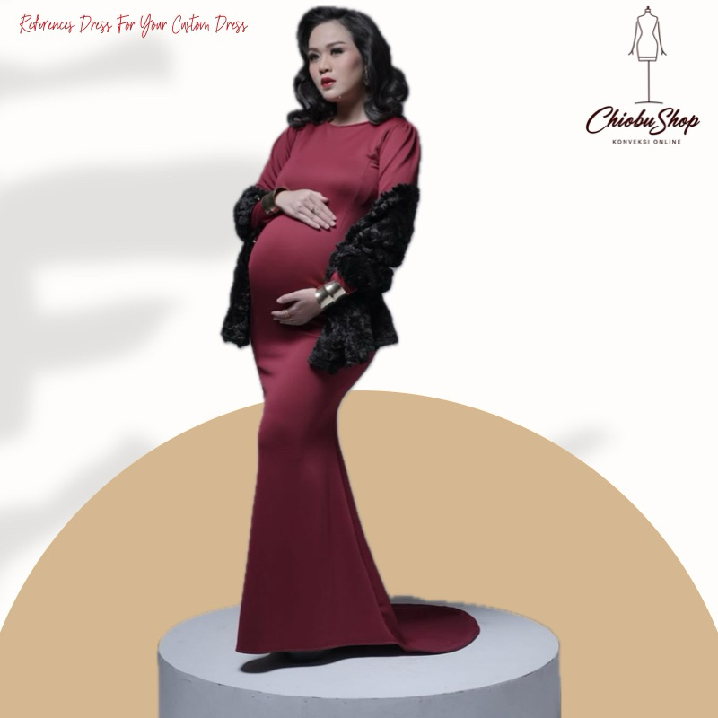 Chiobusop - Hemas Maternity Dress lengan panjang busui friendly/baju hamil/foto maternity