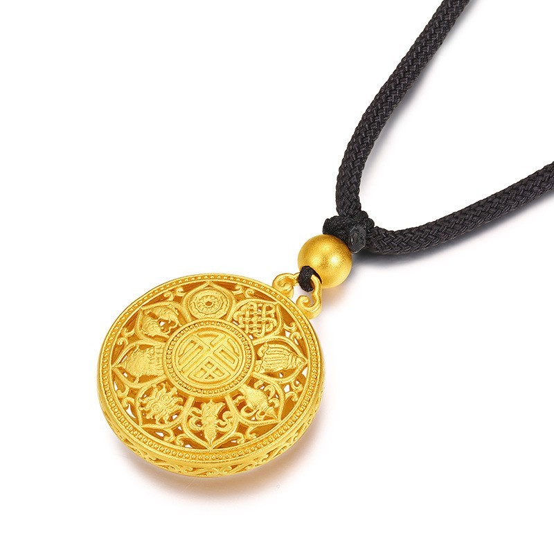 Kalung Emas Sand Gold Hollow Lotus Pendant Kompass Pendant Keselamatan Dan Kesehatan