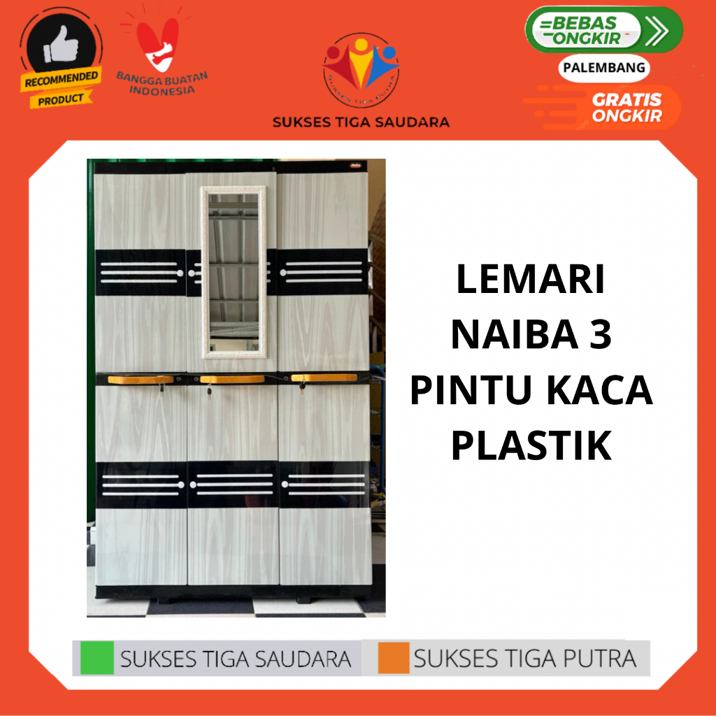 Lemari Naiba 3 Pintu Kaca Plastik / Lemari Pakaian Plastik
