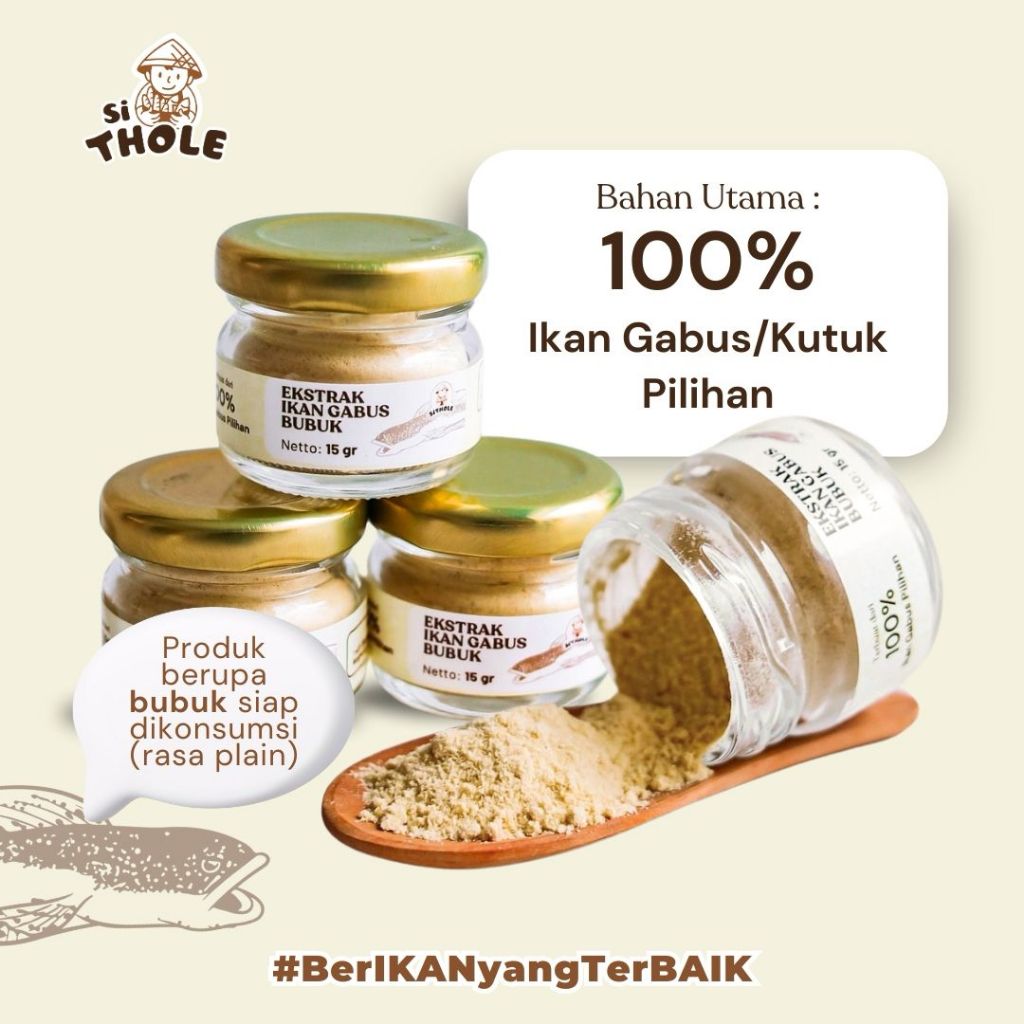 

Si Thole Ekstrak Ikan Gabus | 100% Ikan Gabus Asli | Tinggi Protein dan Albumin | Ukuran 15gr
