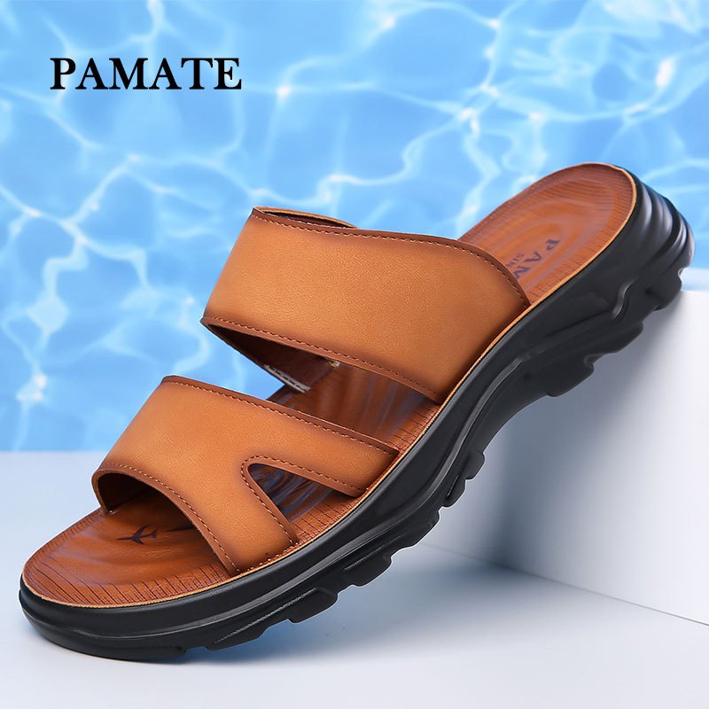 Sendal pria kulit asli, gaya semi formal, produk asli merek Pamat, nomor seri 8233.