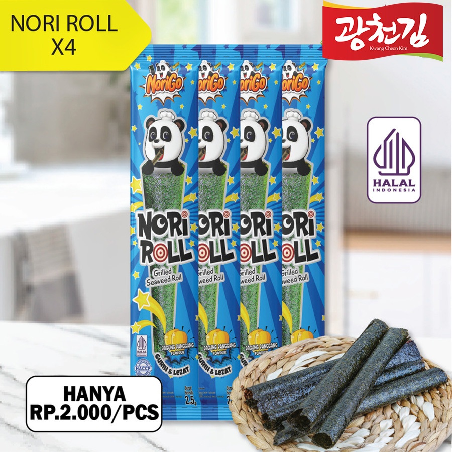 

Norigo / Snack Nori Roll Grilled Seaweed Roll 4 Pcs / Snack Rumput Laut 2.5g