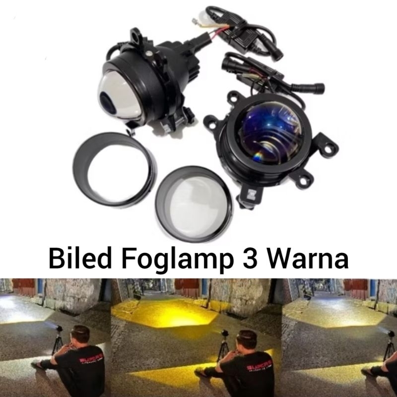 SEPASANG LAMPU FOGLAMP BILED 3 WARNA / ALL WHEATHER BLUE LENS UNIVERSAL TOYOTA & HONDA ORIGINAL BILE