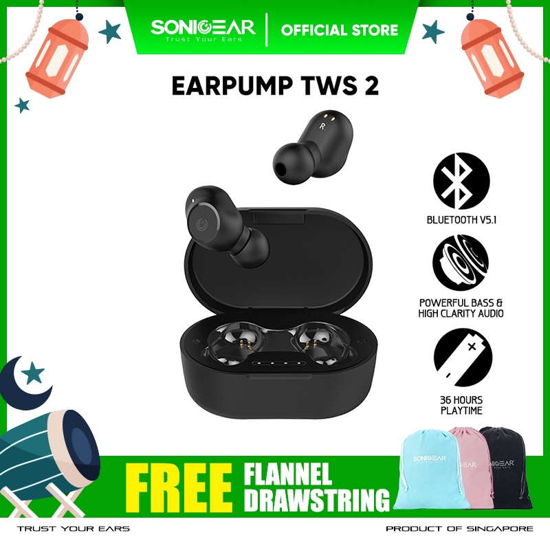 Earphone Bluetooth Sonicgear Earpump TWS 2 Earbuds Wireless Terbaik 2022 | Powerful Bass | Low Laten