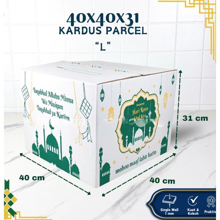 

Kardus Box Lebaran Tempat Sembako Parcel Idul Fitri Jumbo 40 x 40 x 31 Cm Dus Parcel Eid Mubarak