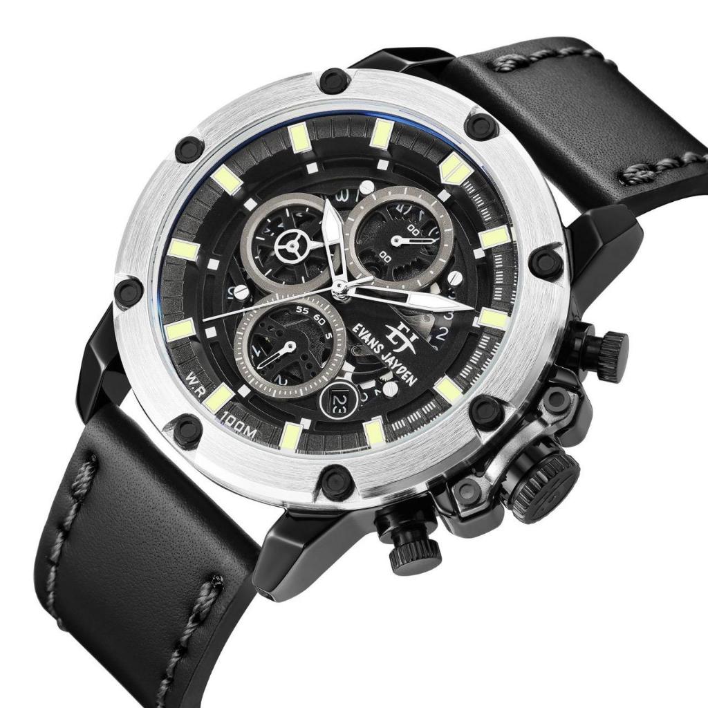 Buy 1 Get 1  Jam Tangan Pria Evans Jayden 9570 Kulit Kaca Sapphire Water Resistant 5ATM