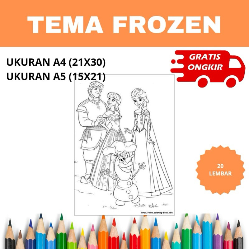

Lembar Kertas Mewarnai Anak - Tema Frozen