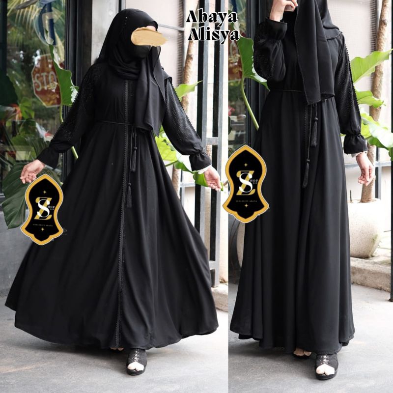 abaya alisa  gamis arab saudi hitam ziper arab hitam