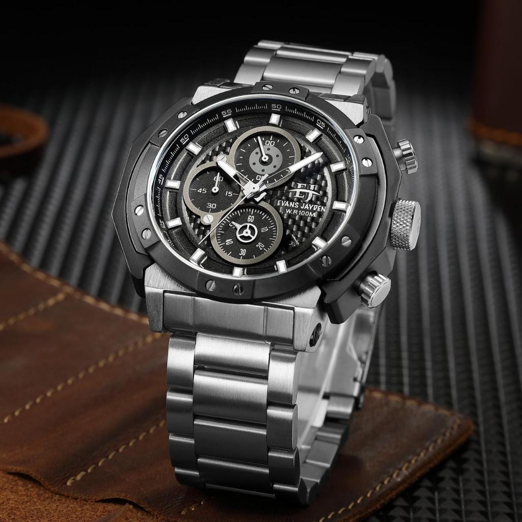 Big Sale  Jam Tangan Pria Evans Jayden 9548 Stainless Stell Kaca Sapphire Water Resistant 5ATM