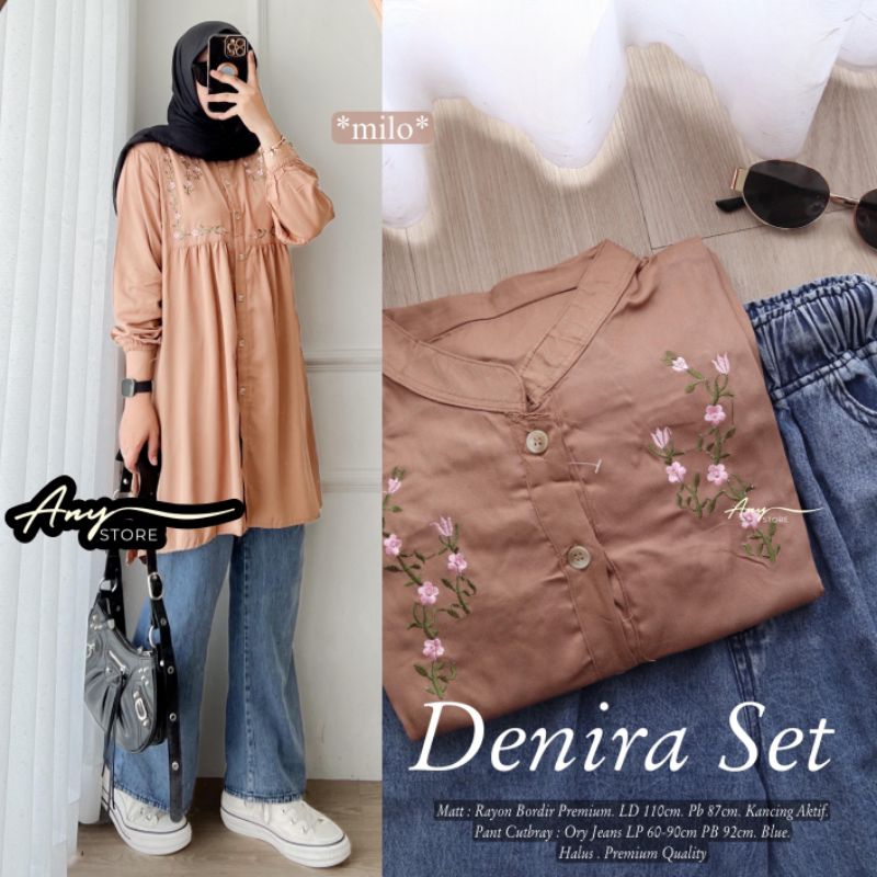 Denira Set setelan tunik dan Cutbray tunic Ld 110 Celana Cutbray Ory Jeans Tunik Rayon Premium outfi